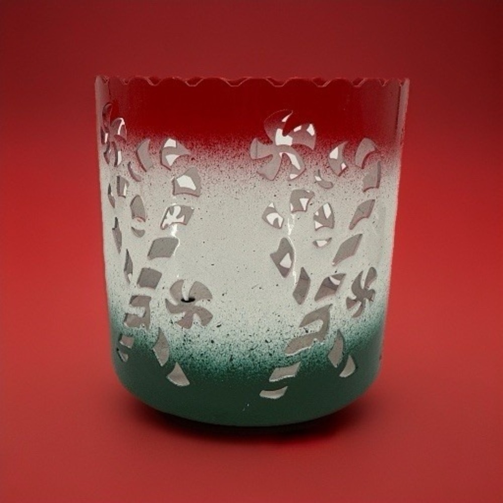 Metal  Candy Cane Candle Holder‎ With New Claire Burke 3" Piller Red Candle